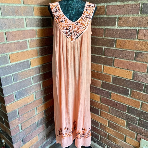 Pagoda Free Size Light Orange Dress / Coverup with Embroidery - Picture 2 of 6